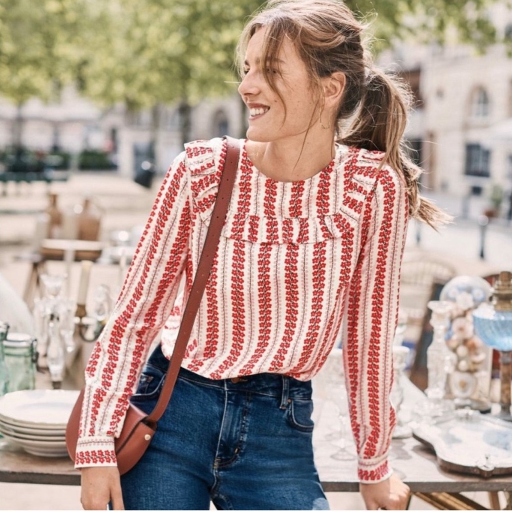 Boden Effie Blouse in Ivory Floral Trellis